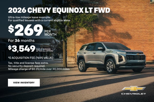 2026 Chevy Equinox LT FWD. Ultra-low mileage lease example: For qualified lessees with a current ...